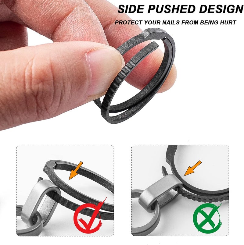 TISUR Titanium Keychain Rings, Split Side Pushing Key Rings Heavy Duty Black Key Ring For Key Chain Carabiner Dog Tag Ring - Image 2